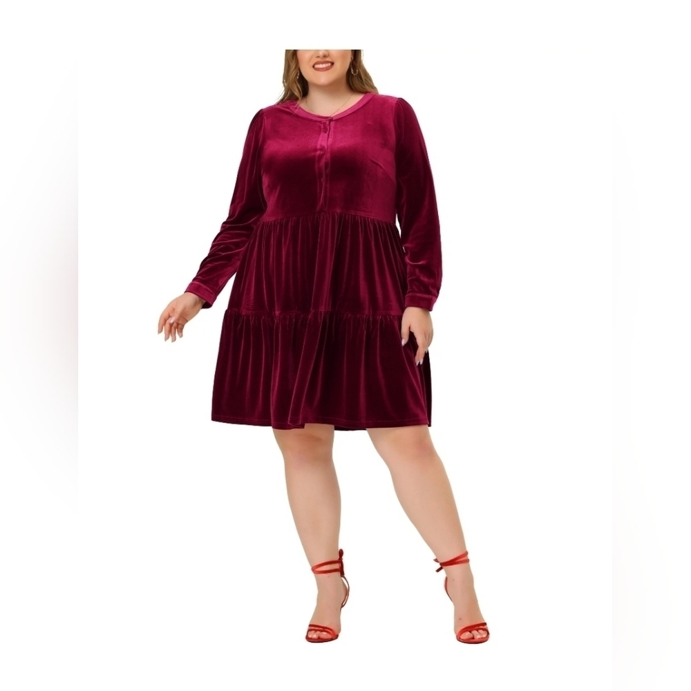 Red Long Sleeve A-line Dress with Bishop Sleeves for a CocktailAgnes Orinda